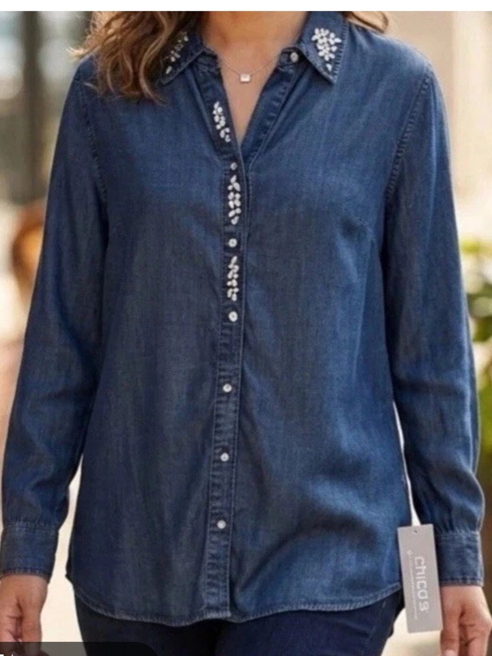 Chico's Embellished Denim Shirt - Blue